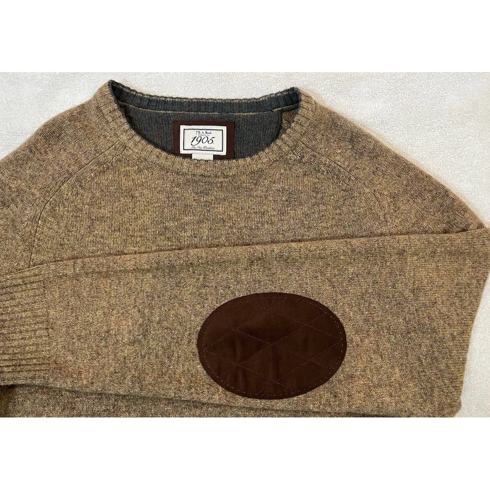 JoS A. Bank Men's XL Brown Wool‎ Blend Crewneck Pullover Sweater Elbow Patches
